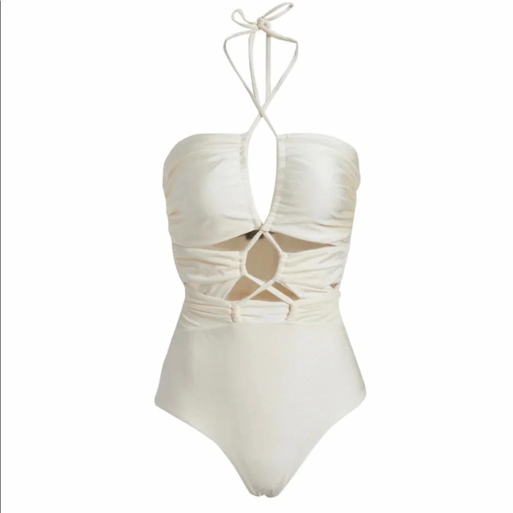 PatBO Cream Halter One Piece Swimsuit - Picture 5 of 7